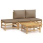 Set Salotto da Giardino 4pz con Cuscini Tortora Bambù Set Salotto da Giardino 4pz con Cuscini Tortora Bambù
