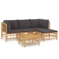 Set Salotto da Giardino 5pz con Cuscini Grigio Scuro Bambù Set Salotto da Giardino 5pz con Cuscini Grigio Scuro Bambù