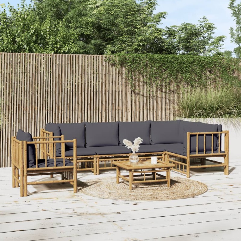vidaXL Set Salotto da Giardino 7pz con Cuscini Grigio Scuro Bambù vidaXL Set Salotto da Giardino 7pz con Cuscini Grigio Scuro Bambù