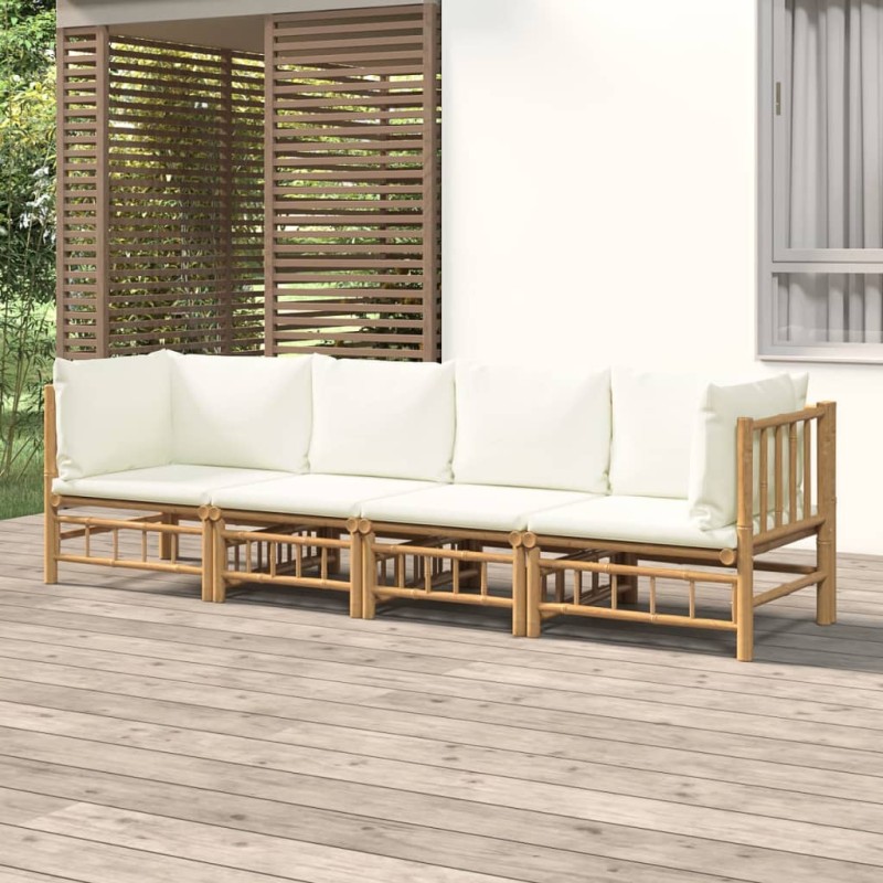 vidaXL Set Salotto da Giardino 4pz con Cuscini Bianco Crema in Bambù vidaXL Set Salotto da Giardino 4pz con Cuscini Bianco Crema in Bambù
