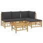 Set Salotto da Giardino 5pz con Cuscini Grigio Scuro Bambù Set Salotto da Giardino 5pz con Cuscini Grigio Scuro Bambù