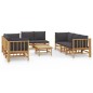 Set Salotto da Giardino 9pz con Cuscini Grigio Scuro Bambù Set Salotto da Giardino 9pz con Cuscini Grigio Scuro Bambù