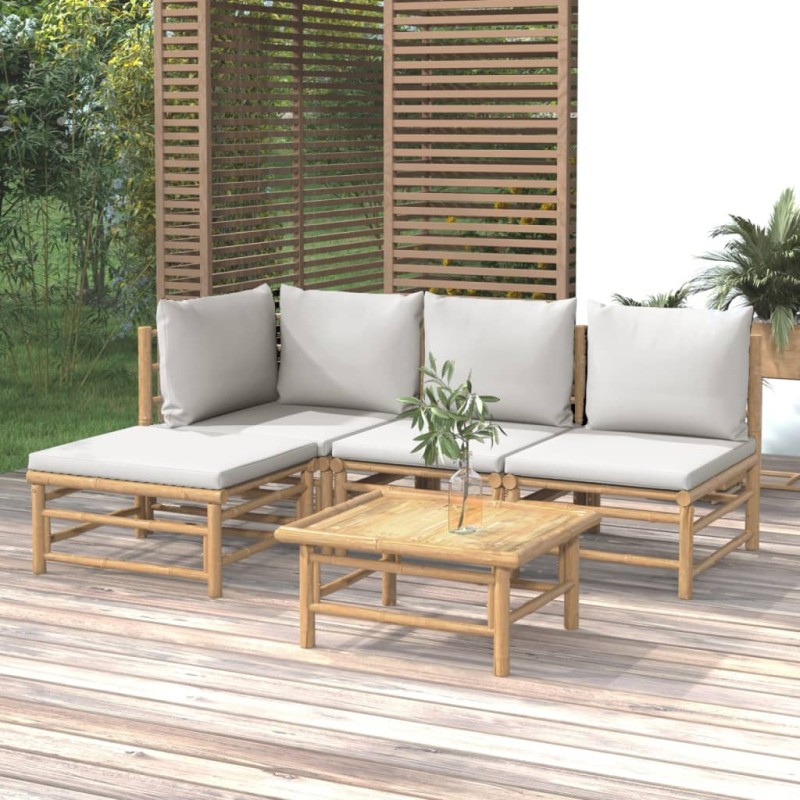 vidaXL Set Salotto da Giardino 5pz con Cuscini Grigio Chiaro Bambù vidaXL Set Salotto da Giardino 5pz con Cuscini Grigio Chiaro Bambù