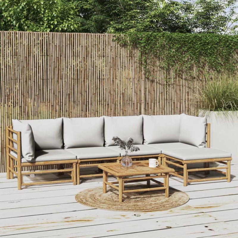 vidaXL Set Salotto da Giardino 6pz con Cuscini Grigio Chiaro Bambù vidaXL Set Salotto da Giardino 6pz con Cuscini Grigio Chiaro Bambù