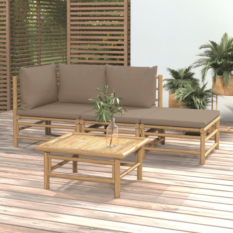 vidaXL Set Salotto da Giardino 4pz con Cuscini Tortora Bambù vidaXL Set Salotto da Giardino 4pz con Cuscini Tortora Bambù