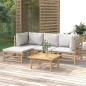Set Salotto da Giardino 5pz con Cuscini Grigio Chiaro Bambù Set Salotto da Giardino 5pz con Cuscini Grigio Chiaro Bambù