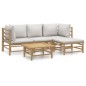Set Salotto da Giardino 5pz con Cuscini Grigio Chiaro Bambù Set Salotto da Giardino 5pz con Cuscini Grigio Chiaro Bambù
