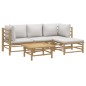 Set Salotto da Giardino 5pz con Cuscini Grigio Chiaro Bambù Set Salotto da Giardino 5pz con Cuscini Grigio Chiaro Bambù