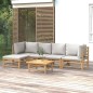Set Salotto da Giardino 6pz con Cuscini Grigio Chiaro Bambù Set Salotto da Giardino 6pz con Cuscini Grigio Chiaro Bambù