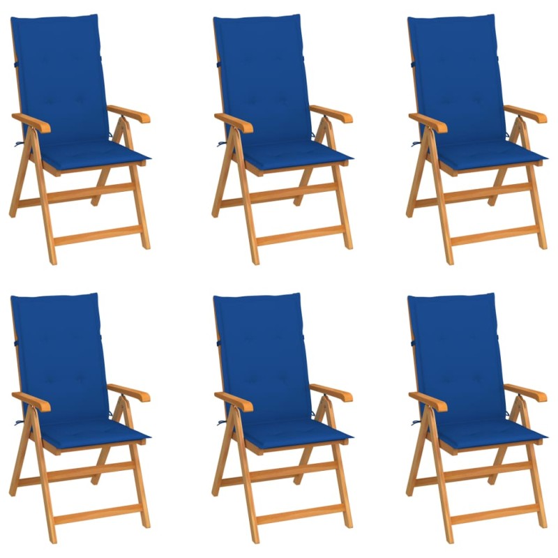 Sedie da Giardino 6 pz con Cuscini Blu Reale Massello di Teak Sedie da Giardino 6 pz con Cuscini Blu Reale Massello di Teak