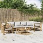 Set Salotto da Giardino 7pz con Cuscini Grigio Chiaro Bambù Set Salotto da Giardino 7pz con Cuscini Grigio Chiaro Bambù