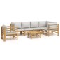 Set Salotto da Giardino 7pz con Cuscini Grigio Chiaro Bambù Set Salotto da Giardino 7pz con Cuscini Grigio Chiaro Bambù