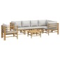 Set Salotto da Giardino 7pz con Cuscini Grigio Chiaro Bambù Set Salotto da Giardino 7pz con Cuscini Grigio Chiaro Bambù