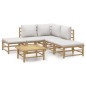 Set Salotto da Giardino 6pz con Cuscini Grigio Chiaro Bambù Set Salotto da Giardino 6pz con Cuscini Grigio Chiaro Bambù