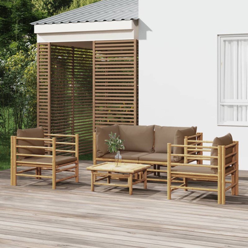 Set Salotto da Giardino 5pz con Cuscini Tortora Bambù Set Salotto da Giardino 5pz con Cuscini Tortora Bambù