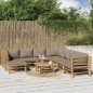 Set Salotto da Giardino 9pz con Cuscini Tortora Bambù Set Salotto da Giardino 9pz con Cuscini Tortora Bambù