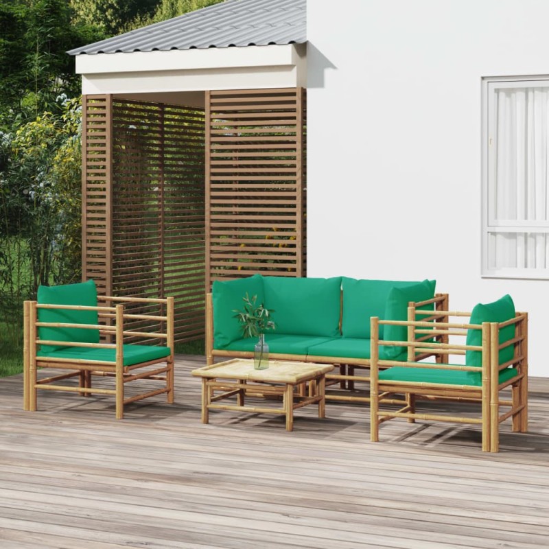 Set Salotto da Giardino 5pz con Cuscini Verdi Bambù Set Salotto da Giardino 5pz con Cuscini Verdi Bambù