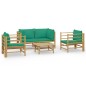 Set Salotto da Giardino 5pz con Cuscini Verdi Bambù Set Salotto da Giardino 5pz con Cuscini Verdi Bambù