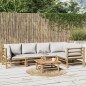 Set Salotto da Giardino 6pz con Cuscini Grigio Chiaro Bambù Set Salotto da Giardino 6pz con Cuscini Grigio Chiaro Bambù
