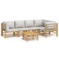 Set Salotto da Giardino 6pz con Cuscini Grigio Chiaro Bambù Set Salotto da Giardino 6pz con Cuscini Grigio Chiaro Bambù