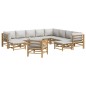 Set Salotto da Giardino 12pz con Cuscini Grigio Chiaro Bambù