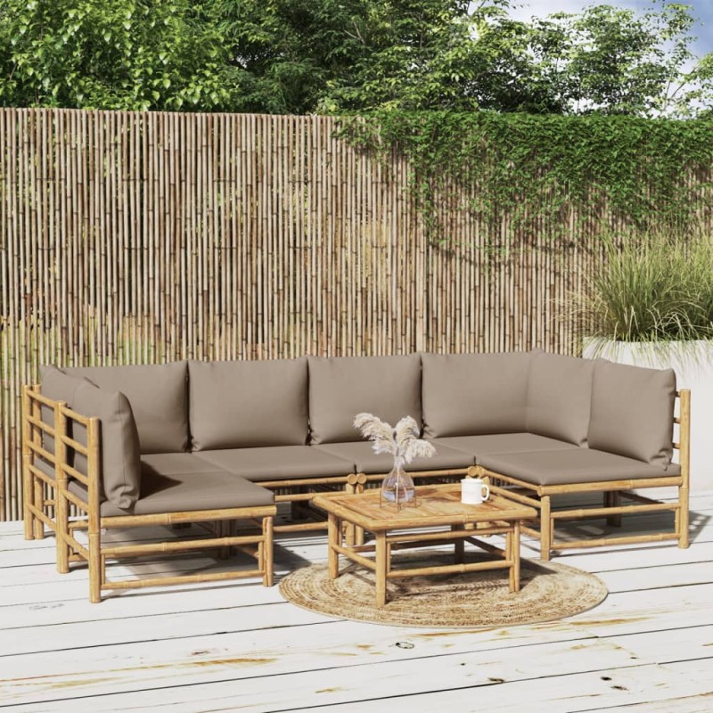 vidaXL Set Salotto da Giardino 7pz con Cuscini Tortora Bambù vidaXL Set Salotto da Giardino 7pz con Cuscini Tortora Bambù