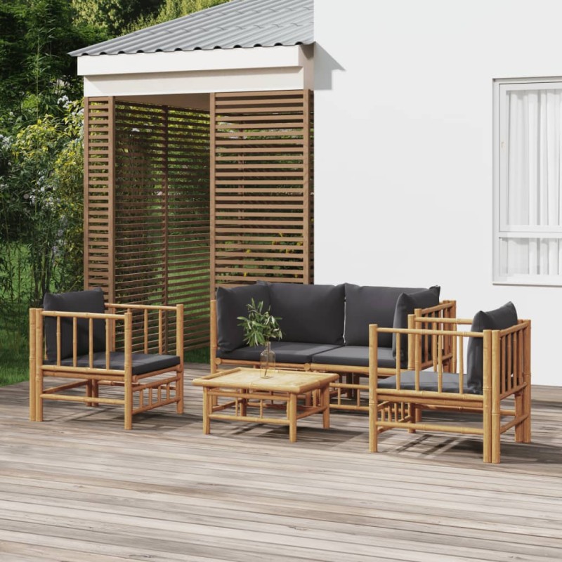 Set Salotto da Giardino 5pz con Cuscini Grigio Scuro Bambù Set Salotto da Giardino 5pz con Cuscini Grigio Scuro Bambù