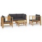 Set Salotto da Giardino 5pz con Cuscini Grigio Scuro Bambù Set Salotto da Giardino 5pz con Cuscini Grigio Scuro Bambù