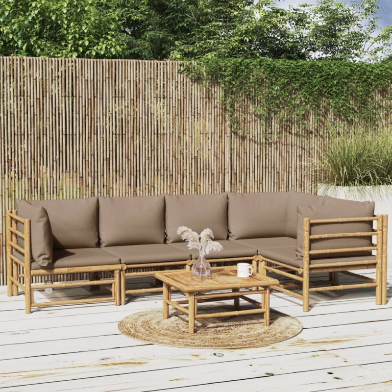 Set Salotto da Giardino 6pz con Cuscini Tortora Bambù Set Salotto da Giardino 6pz con Cuscini Tortora Bambù