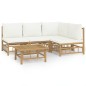 vidaXL Set Salotto da Giardino 5pz con Cuscini Bianco Crema in Bambù vidaXL Set Salotto da Giardino 5pz con Cuscini Bianco Crema in Bambù
