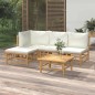 Set Salotto da Giardino 5pz con Cuscini Bianco Crema in Bambù Set Salotto da Giardino 5pz con Cuscini Bianco Crema in Bambù