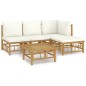 Set Salotto da Giardino 5pz con Cuscini Bianco Crema in Bambù Set Salotto da Giardino 5pz con Cuscini Bianco Crema in Bambù