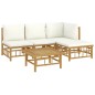 Set Salotto da Giardino 5pz con Cuscini Bianco Crema in Bambù Set Salotto da Giardino 5pz con Cuscini Bianco Crema in Bambù