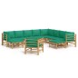 Set Salotto da Giardino 12pz con Cuscini Verdi Bambù Set Salotto da Giardino 12pz con Cuscini Verdi Bambù