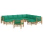 Set Salotto da Giardino 12pz con Cuscini Verdi Bambù Set Salotto da Giardino 12pz con Cuscini Verdi Bambù