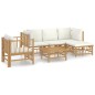 Set Salotto da Giardino 6pz con Cuscini Bianco Crema in Bambù Set Salotto da Giardino 6pz con Cuscini Bianco Crema in Bambù