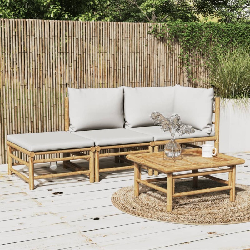 vidaXL Set Salotto da Giardino 3pz con Cuscini Grigio Chiaro Bambù vidaXL Set Salotto da Giardino 3pz con Cuscini Grigio Chiaro Bambù