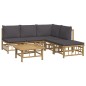 Set Salotto da Giardino 6pz con Cuscini Grigio Scuro Bambù Set Salotto da Giardino 6pz con Cuscini Grigio Scuro Bambù