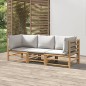 Set Salotto da Giardino 3pz con Cuscini Grigio Chiaro Bambù Set Salotto da Giardino 3pz con Cuscini Grigio Chiaro Bambù
