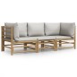 Set Salotto da Giardino 3pz con Cuscini Grigio Chiaro Bambù Set Salotto da Giardino 3pz con Cuscini Grigio Chiaro Bambù