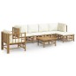 Set Salotto da Giardino 7pz con Cuscini Bianco Crema in Bambù Set Salotto da Giardino 7pz con Cuscini Bianco Crema in Bambù
