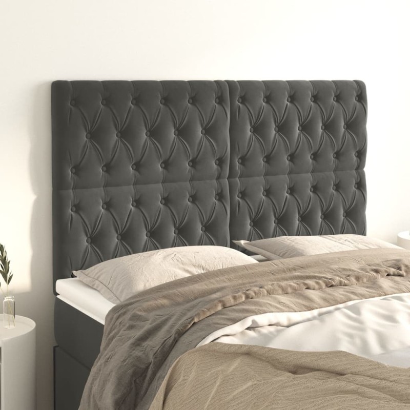 Testiera 4 pz Grigio Scuro 80x7x78/88 cm in Velluto Testiera 4 pz Grigio Scuro 80x7x78/88 cm in Velluto