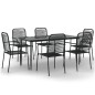 Set da Pranzo da Giardino 7 pz Nero Corda di Cotone e Acciaio Set da Pranzo da Giardino 7 pz Nero Corda di Cotone e Acciaio
