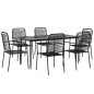 Set da Pranzo da Giardino 7 pz Nero Corda di Cotone e Acciaio Set da Pranzo da Giardino 7 pz Nero Corda di Cotone e Acciaio