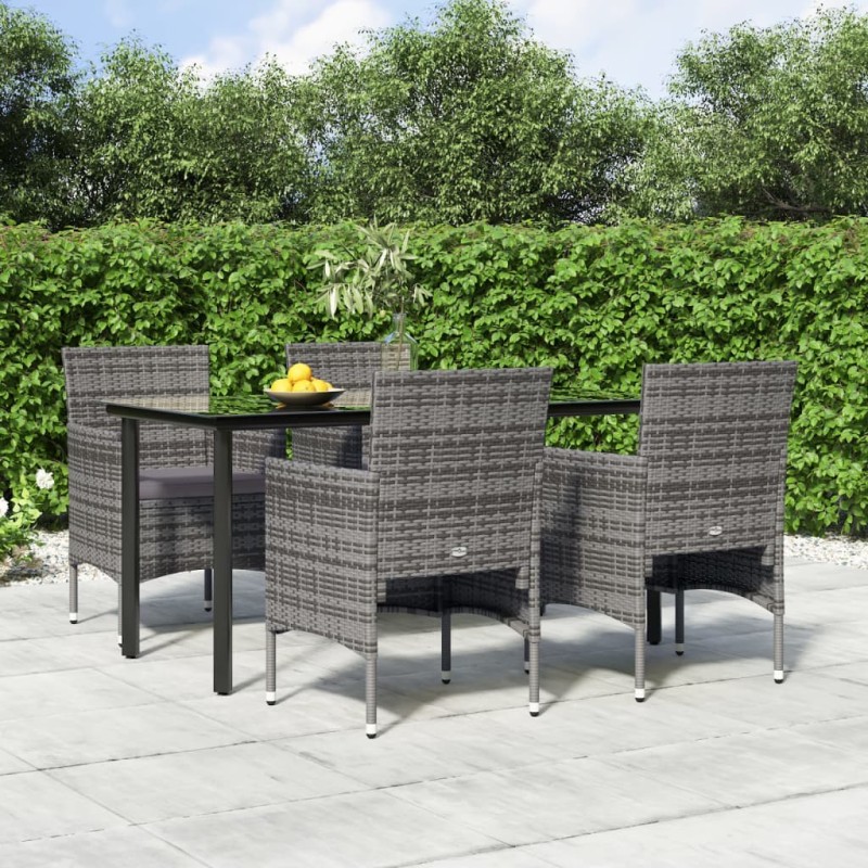 Set da Pranzo da Giardino 5 pz con Cuscini Grigio e Nero Set da Pranzo da Giardino 5 pz con Cuscini Grigio e Nero