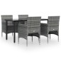 Set da Pranzo da Giardino 5 pz con Cuscini Grigio e Nero Set da Pranzo da Giardino 5 pz con Cuscini Grigio e Nero