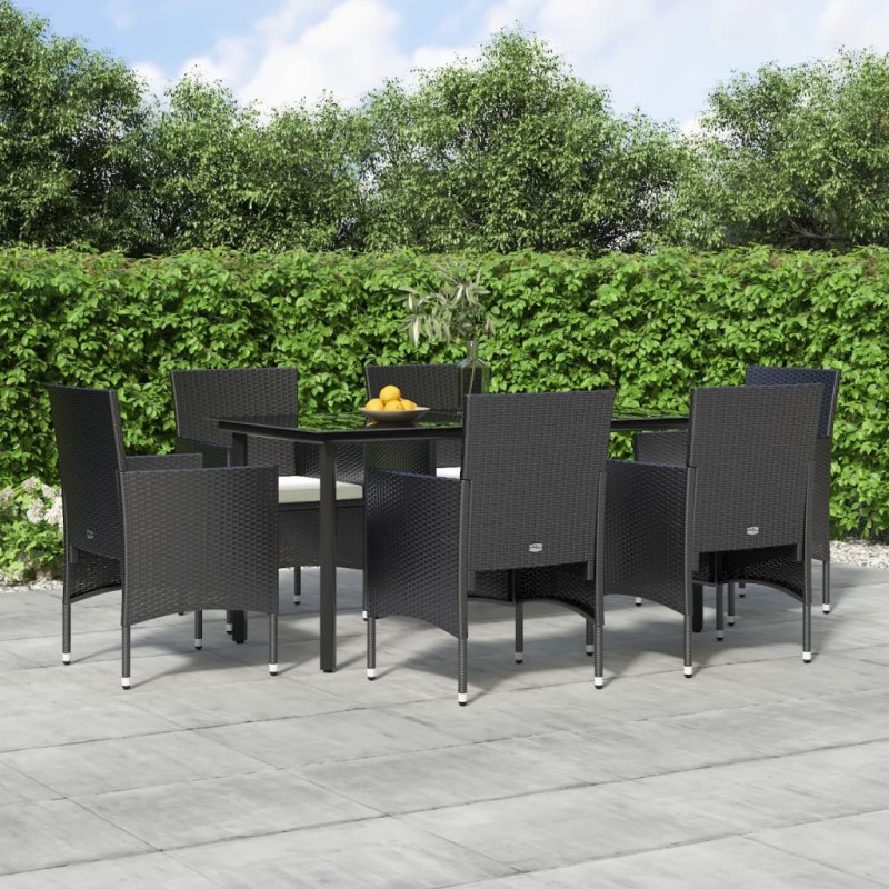 vidaXL Set da Pranzo da Giardino 7 pz con Cuscini Nero vidaXL Set da Pranzo da Giardino 7 pz con Cuscini Nero