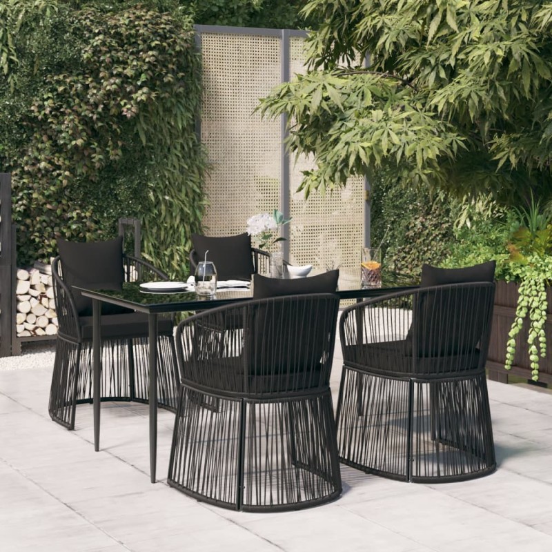 Set da Pranzo da Giardino 5 pz Nero con Cuscini in Rattan PVC Set da Pranzo da Giardino 5 pz Nero con Cuscini in Rattan PVC