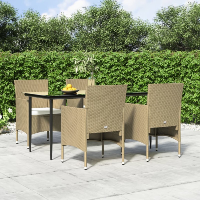 Set da Pranzo da Giardino 5 pz con Cuscini Beige e Nero Set da Pranzo da Giardino 5 pz con Cuscini Beige e Nero
