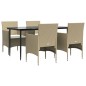 Set da Pranzo da Giardino 5 pz con Cuscini Beige e Nero Set da Pranzo da Giardino 5 pz con Cuscini Beige e Nero